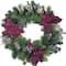 24" Two-Tone Pine with Purple Poinsettias & Berries Wreath